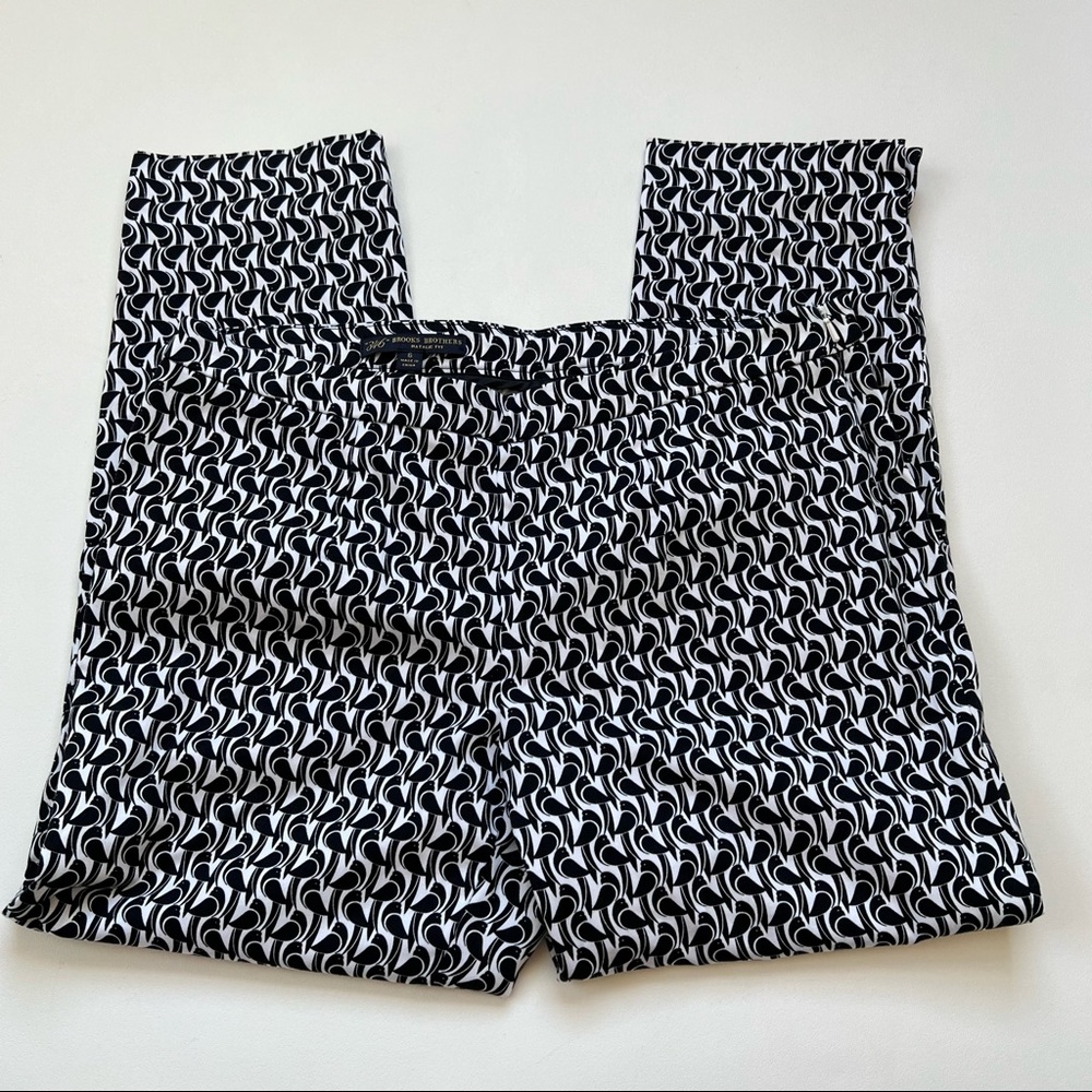 Brooks Brothers "346" Natalie Fit Trousers Geometric Pattern Black White Size 6